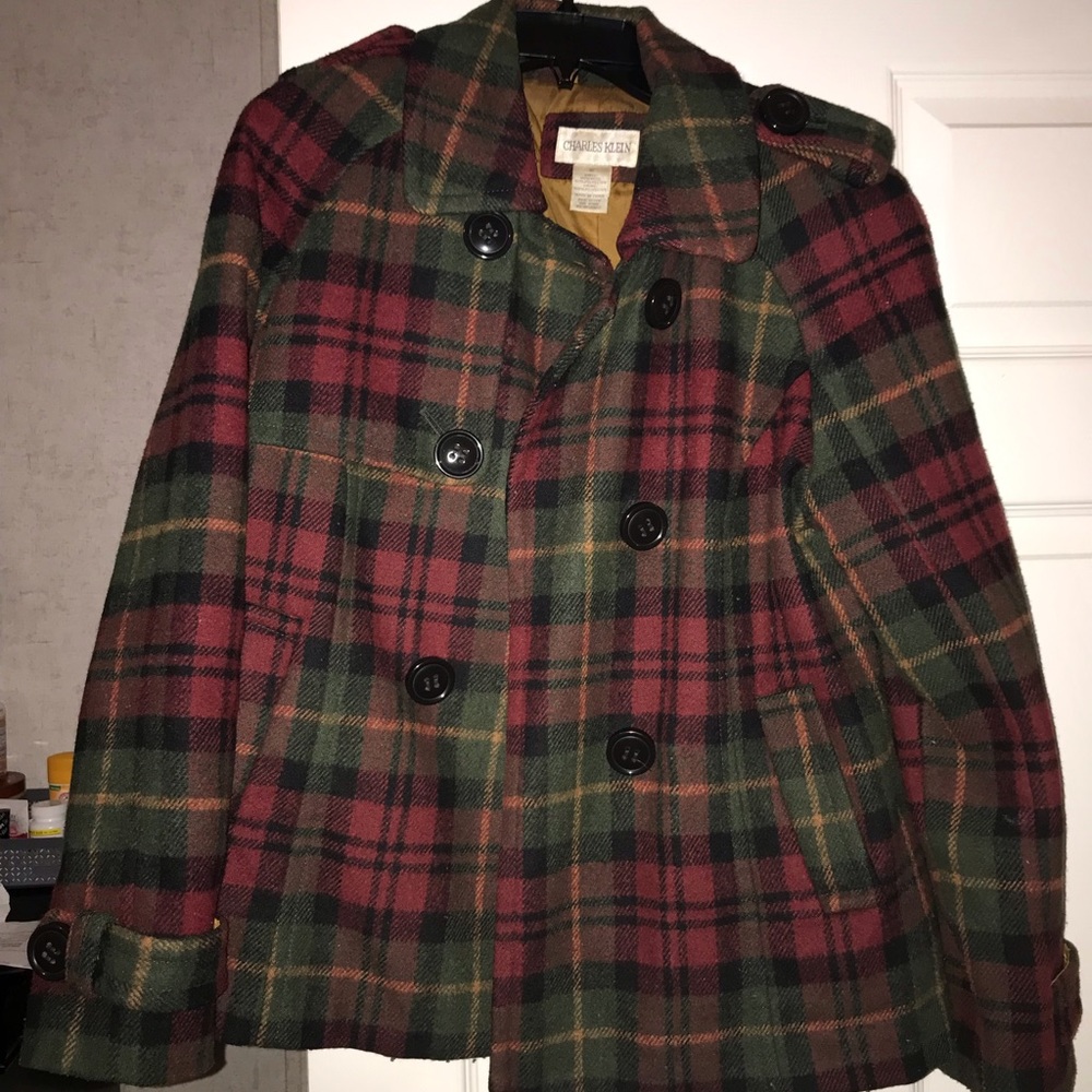 Plaid, short pea coat